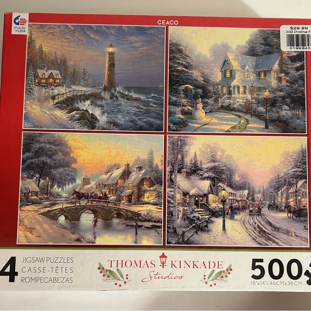 Brand New Set of 4 Thomas Kinkade Jigsaw Puzzles